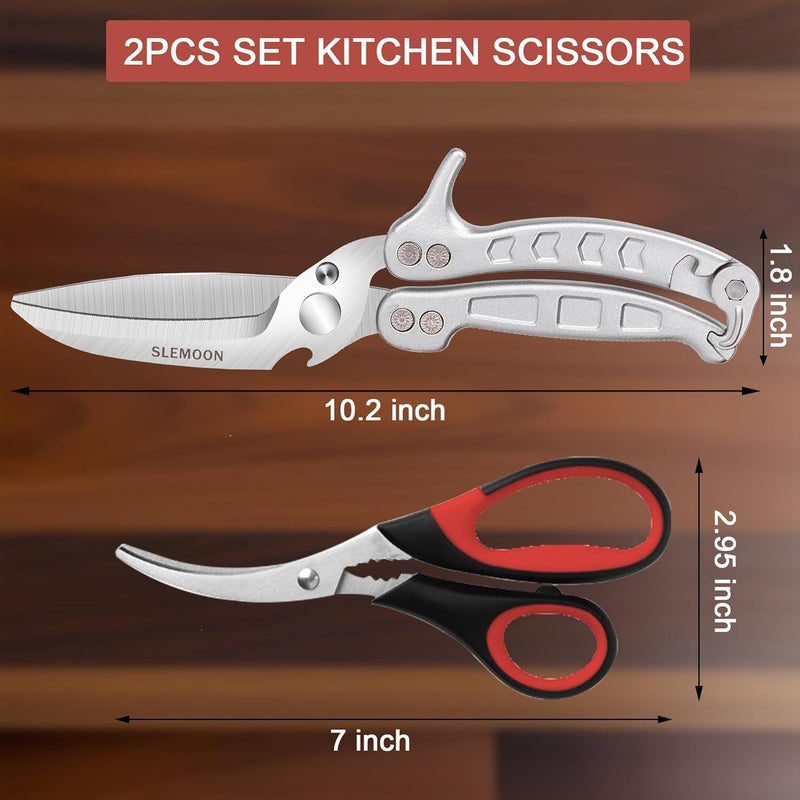 SLEMOON Heavy Duty Poultry Shears Kitchen Salad Scissors for Chicken Turkey Meat Herb Vegetable 2pcs Silver - Image 5